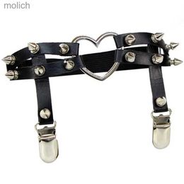 Garters Sexy womens punk suspender with rivets leg loops pointed tips elastic thick wire harness suspender heart-shaped PU leather suspender WX