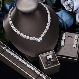 Necklace Earrings Set 2024 Trendy 4-piece Wedding Brilliant Zirconia Dubai UAE Saudi Arabia Bridal Jewellery For Women