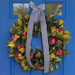 Decorative Flowers Fall Fruit Wreath For Front Door Thanksgiving With Pomegranate Indoor Outdoor Home Decor Window Wall 18