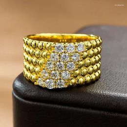 Cluster Rings Fashion Accessories Five-Row Clear Mirco Cubic Zircon Yellow Gold Plating 925 Sterling Silver Band Ring