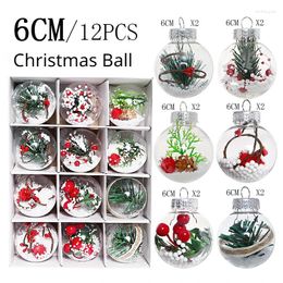 Party Decoration 12pcs Christmas Ball 6cm Transparent Tree Hanging Pendants Gifts 2024 Year Home Spheres Suit