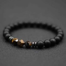 Charm Bracelets Fashion Mens Bracelet Black Onyx Stone Braclet Irregular Natural Tiger Eyes Sodalite Beaded Braslet Pulsera Hombre Accessories Y240510