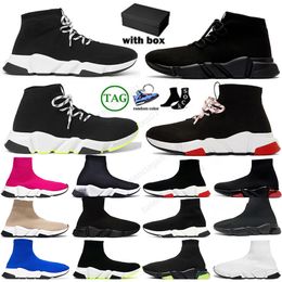 Fashion Designer socks shoes men women Graffiti White Black Red Beige Pink Clear Sole Lace-up Neon Yellow speed runner trainers flat platform Loafers sneakers