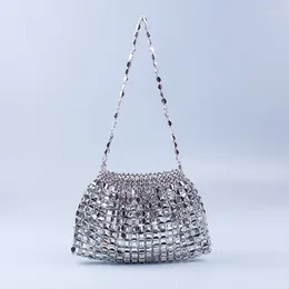 Evening Bags Trendy Gold Silver Colour Handmade Beaded Handbags Women's Shopping Acrylic Chain Party Shoulder Bag Ladies Daily
