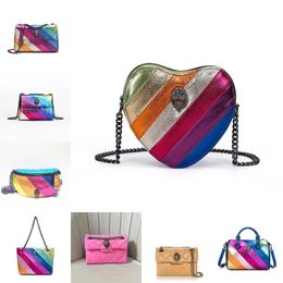 2024 Retro Designer Kurt Geiger Eagle Heart Rainbow Leather Tote Bag Women Shoulder Bag Crossbody Clutch Travel Purse With Silver Chain Popular Style