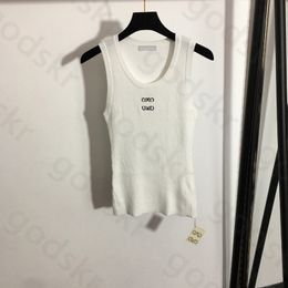 Embroidery Sexy Thin Knitted Vest Women Summer Breathable Crew Neck Crop Tops Simple Sleeveless Camisole T Shirt