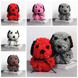 Party Favour Cute Artificial Flower Rose Dog Pug Model Multicoloured Teddy With Bowknot Foam Gifts Valentine Day