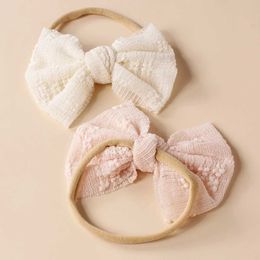 Hair Accessories 4 Pcs/Lot Wholesale Baby Headband Gauze Jacquard Bow Nylon Narrow Edge Elastic Hairband For Girls Kids Soft Hair Accessories