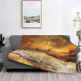 Blankets Beach Sunrise Sunset Gold Design Arrival Fashion Leisure Warm Flannel Blanket Golden Sea Sand