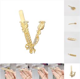 Designer Hair Clips Brand Luxury Crystal Gold Plated Metal Barrettes Hair Pin Accessories Headwear For Gift Women Party Fashion Jewellery Lover Gift