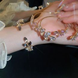 Bangle Rhinestone Leaf For Women Fashion High-grade Light Luxury Adjustable Bracelets Temperament Jewellery Gifts
