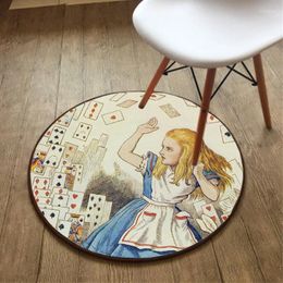 Carpets American Cartoon Style Carpet Little Girl With Poker Kingdom Mat Animation Print Round Rug Living Room Bedroom Decorations