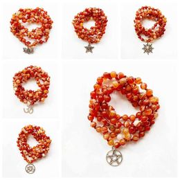 Beaded Necklaces 6mm Mara Necklace 108 Natural Stone Carnelian Red Stone Beads Prayer Mara Beads 108 Necklace Spiritual Charm Bracelet Knot d240514