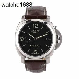 Business Wrist Watch Panerai Men's LUMINOR 1950 Series 44mm Diameter Automatic Mechanical Calendar Display Watch PAM00320 Steel Date Display Dual Time Zone