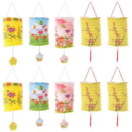 Table Lamps 10pcs Portable Chinese Lanterns Organ Design Coloured Paper Lantern Hanging Festival Party Supplies (Mixed Patterns)