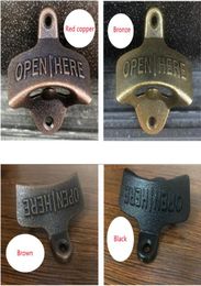 Wall Opener Hanging Hook Beer Bottle Openers Mount Copper Cap RUSTIC CAST IRON CAFE BAR WALL OPEN HERE Metal Retro5820041