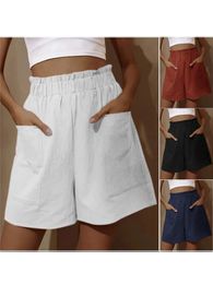 Summer loose large size casual shorts solid Colour high waist pants wide leg 240510