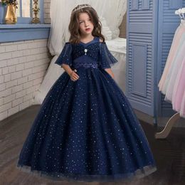 Girl's Dresses New girls wedding dress first birthday party fluffy Sequin dress girl beaded lace graduation Prom party Dress Y240514