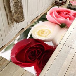 Carpets Rose Flowers Pattern Laundry Room Rug Runner Non-slip Kitchen Bathroom Floor Mats Carpet Doormat
