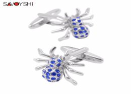 SAVOYSHI Novelty Spider Cufflinks for Mens Shirt Cuff Bottons High Quality Blue Crystal Cuff Links Fashion Gift Brand Jewelry8597674