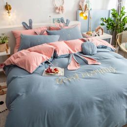 Bedding Sets Cotton Embroidery Washed Princess Wind Ears Bed Sheeting Four-Piece Set Sheet Quilt Cover Pillowcase