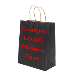 Gift Wrap Custom Kraft Paper Bag Printed LOGO Personalized Primary Color Brown Square Bottom Tote Takeout Packaging Shopping
