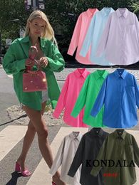 Women's Blouses KONDALA 2024 Women Chic Green Oversized Long Autumn Shirts Solid Single Button Casual Sleeve Elegant Mujer Tops