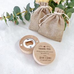 Party Favour Personalised Wood Fridge Magnet With Burlap Bag Wedding Custom Engraved Wooden Bottle Opener Gift For Guest