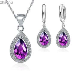 Earrings Necklace Classic Womens Droplet Crystal Pendant Necklace Pendant Earring Set for Wedding 925 Sterling Silver Bridal Jewellery Set XW