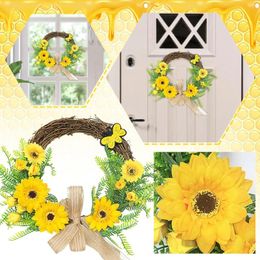 Decorative Flowers Hanging Decoration Autumn For Home Window Garland Front Wreath Artificial Door Party Wall Sunflower Simple Leaf