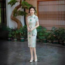 Ethnic Clothing Women Summer Traditional Handmade Button Cheongsam Short Sleeve Vintage Mandarin Collar Slim Qipao Dress