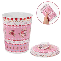 Storage Bottles Candy Jar Tinplate Bucket Trash With Lid Mini Table Garbage Bins Empty Tins