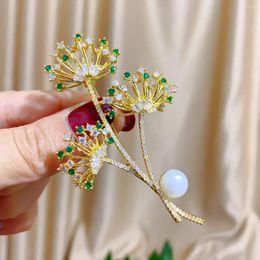 Brooches High-end Zircon Dandelion Bouquet Elegant Natural Pearl Corsage Women's Clothing Accessories Pins Wedding Jewellery Gift