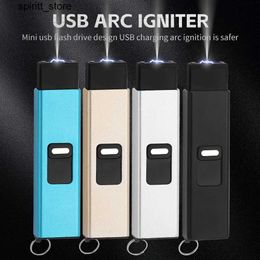 Lighters New Windproof Arc Light USB Charging LED Light Flameless Pulse Smoke Light Outdoor Barbecue Kitchen Light Tool S24513