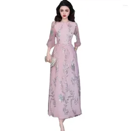 Casual Dresses 2024 Latest Design Heavy Sequin Embroidery Mid-sleeve Beautiful Resort Style Long Dress