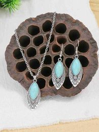 Earrings Necklace Mens Bohemian Turquoise Necklace Earrings Womens Retro Silver Plated Inlaid Flower Pendant Earrings Indian Jewellery Gifts XW