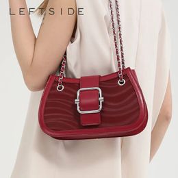 Small Cute Silver Underarm Shoulder Bags for Women Trend Design Leather Handbags and Purses Y2K Red Chain Crossbody Bag 240508