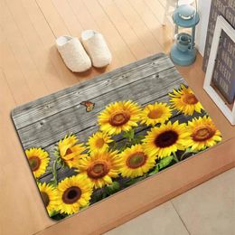 Carpets Kitchen Living Room Floor Mat Carpet Sunflower Pattern Non-slip Print Entrance Doormat Indoor Outdoor Home Decor