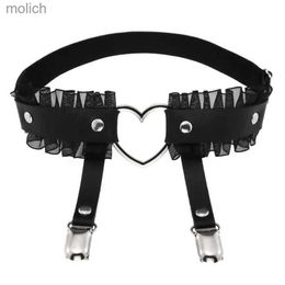 Garters Womens elastic Pu leather suspender with heart-shaped legs and a punk girls adjustable high gear clip style suspender WX