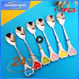 Coffee Scoops 1-5PCS Soup Spoon Creative Ceramic Handle Ice Cream Dessert Hearts Long Kitchen Accessories Cutlery Teaspoon