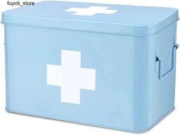 Storage Boxes Bins Flexzion First Aid Kit Medical Supplies Kit Organizer - Empty 13 inch Blue Metal Tin Medical Storage Box Hard Box S24513