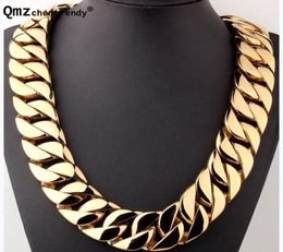 Real Stainless Steel Gold 31MM Super Heavy Thick Mens Flat Curb Cuban Chain Necklaces Hip hop Exaggerated Necklace3476563