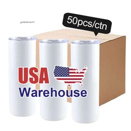 USA CA Warehouse 20Oz Straight Stainless Steel Water Bottles Cups Double Walled 20Oz Sublimation Blanks Car Mugs With Straw Jy10 0514