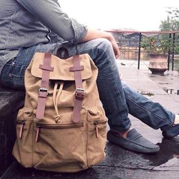 Backpack Korean Version Of Retro Men's And Women's Canvas Bag Casual Fashion Computer Solid Colour Student School