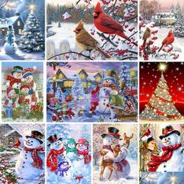 Christmas Decorations 5D Diy Ab Veet Canvas Diamond Painting Snowman Santa Art Cross Stitch Mosaic Pictures Handcrafts Home Decors D Dhyzd