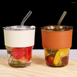 Wine Glasses 400ml Glass Double Drink Coffee Mug With Straw High Temperature Resistance Anti-Scalding Leak-proof Bottle Water Cup For Office