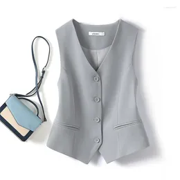 Women's Suits Women Business Vest V Neck Sleeveless Elegant Solid Colour Fashion All-Match Single-breasted Office Lady Simple Jackets Top