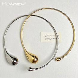 Choker HUANZHI Fashion Water Drop Shaped Open Metal Necklace For Women Girls Punk Cool Exaggerated Minimalist Jewellery Gifts 2024