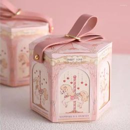 Gift Wrap 1PC Hexagon Leather Handle Portable Wedding Candy Box Baby Shower Paper Bag Festival Supplies