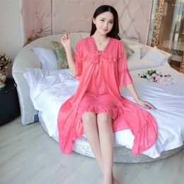 Women's Sleepwear Deep V Neck Women Satin Nightgown Lace Half Sleeve Ladies Silk Nightwear Sleep Wear Night Gown Dress Outwear